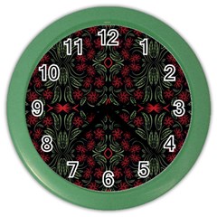 Folk Flowers Print Floral Pattern Ethnic Art Color Wall Clock by Eskimos