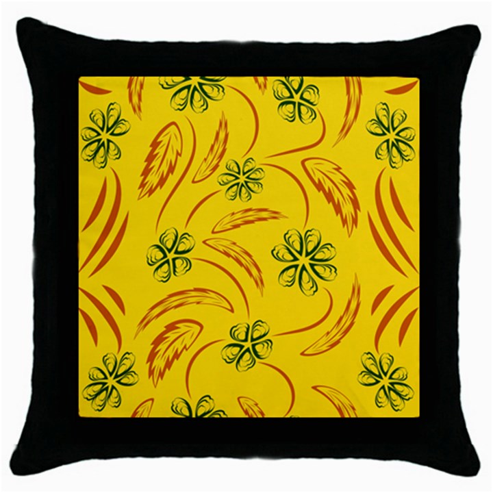 Folk flowers print Floral pattern Ethnic art Throw Pillow Case (Black)