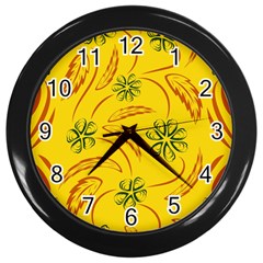 Folk Flowers Print Floral Pattern Ethnic Art Wall Clock (black) by Eskimos