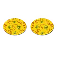 Folk Flowers Print Floral Pattern Ethnic Art Cufflinks (oval) by Eskimos