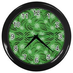 Folk Flowers Print Floral Pattern Ethnic Art Wall Clock (black) by Eskimos