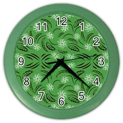 Folk Flowers Print Floral Pattern Ethnic Art Color Wall Clock by Eskimos