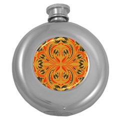 Folk Flowers Print Floral Pattern Ethnic Art Round Hip Flask (5 Oz) by Eskimos