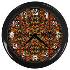 Folk Flowers Print Floral Pattern Ethnic Art Wall Clock (black) by Eskimos