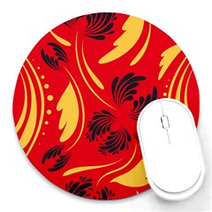 Folk Flowers Print Floral Pattern Ethnic Art Round Mousepads by Eskimos