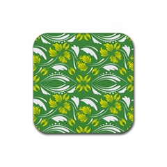 Folk Flowers Print Floral Pattern Ethnic Art Rubber Coaster (square) by Eskimos