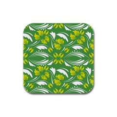 Folk Flowers Print Floral Pattern Ethnic Art Rubber Square Coaster (4 Pack) by Eskimos