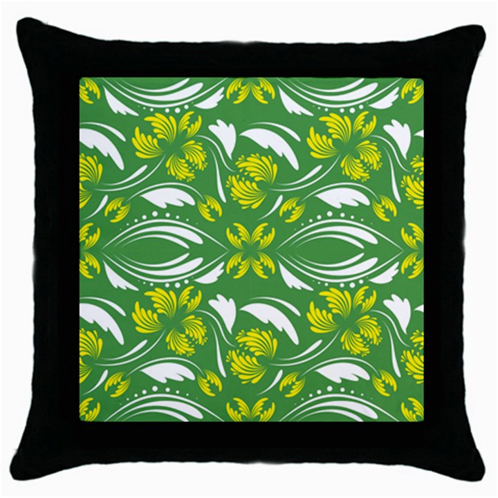 Folk flowers print Floral pattern Ethnic art Throw Pillow Case (Black)