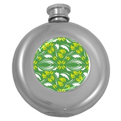 Folk Flowers Print Floral Pattern Ethnic Art Round Hip Flask (5 Oz) by Eskimos