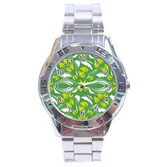 Folk Flowers Print Floral Pattern Ethnic Art Stainless Steel Analogue Watch by Eskimos