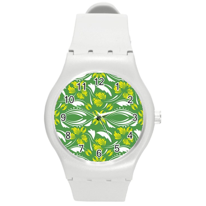 Folk flowers print Floral pattern Ethnic art Round Plastic Sport Watch (M)