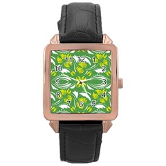 Folk Flowers Print Floral Pattern Ethnic Art Rose Gold Leather Watch  by Eskimos