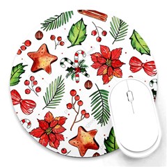 Pngtree-watercolor-christmas-pattern-background Round Mousepads by nate14shop