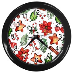 Pngtree-watercolor-christmas-pattern-background Wall Clock (black) by nate14shop