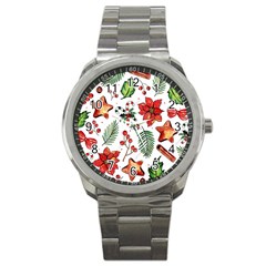 Pngtree-watercolor-christmas-pattern-background Sport Metal Watch by nate14shop