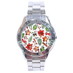 Pngtree-watercolor-christmas-pattern-background Stainless Steel Analogue Watch by nate14shop