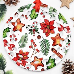 Pngtree-watercolor-christmas-pattern-background Round Filigree Ornament (two Sides)