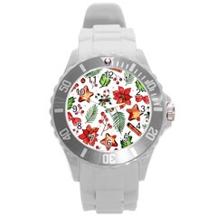 Pngtree-watercolor-christmas-pattern-background Round Plastic Sport Watch (l) by nate14shop