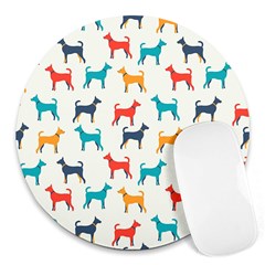 Animal-seamless-vector-pattern-of-dog-kannaa Round Mousepads by nate14shop