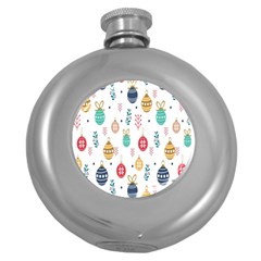 Seamless-pattern-cute-christmas-balls-shariki-igrushki-rozhd Round Hip Flask (5 Oz) by nate14shop