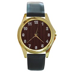 Wood Dark Brown Round Gold Metal Watch by nate14shop