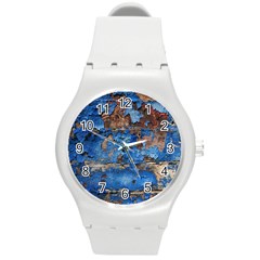 Background Wood Texture Round Plastic Sport Watch (m)