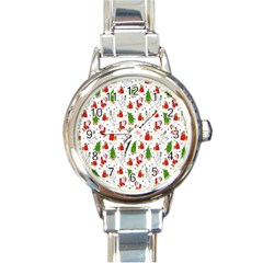 Hd-wallpaper-christmas-pattern-pattern-christmas-trees-santa-vector Round Italian Charm Watch