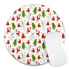 Hd-wallpaper-christmas-pattern-pattern-christmas-trees-santa-vector Round Mousepads