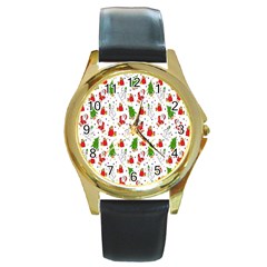 Hd-wallpaper-christmas-pattern-pattern-christmas-trees-santa-vector Round Gold Metal Watch