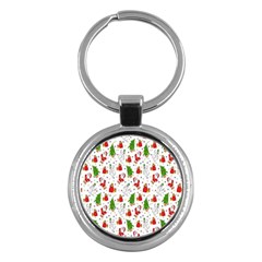 Hd-wallpaper-christmas-pattern-pattern-christmas-trees-santa-vector Key Chain (Round)