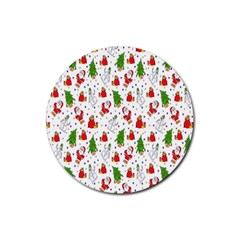 Hd-wallpaper-christmas-pattern-pattern-christmas-trees-santa-vector Rubber Round Coaster (4 pack)