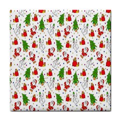 Hd-wallpaper-christmas-pattern-pattern-christmas-trees-santa-vector Tile Coaster by nate14shop