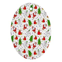 Hd-wallpaper-christmas-pattern-pattern-christmas-trees-santa-vector Oval Ornament (Two Sides)