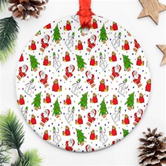 Hd-wallpaper-christmas-pattern-pattern-christmas-trees-santa-vector Round Ornament (two Sides) by nate14shop