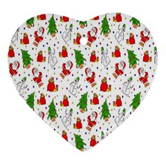 Hd-wallpaper-christmas-pattern-pattern-christmas-trees-santa-vector Heart Ornament (two Sides) by nate14shop