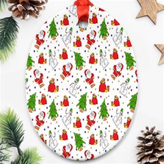 Hd-wallpaper-christmas-pattern-pattern-christmas-trees-santa-vector Oval Ornament (two Sides) by nate14shop