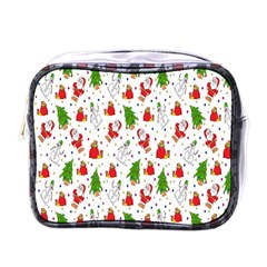 Hd-wallpaper-christmas-pattern-pattern-christmas-trees-santa-vector Mini Toiletries Bag (One Side)