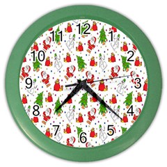 Hd-wallpaper-christmas-pattern-pattern-christmas-trees-santa-vector Color Wall Clock by nate14shop