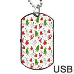 Hd-wallpaper-christmas-pattern-pattern-christmas-trees-santa-vector Dog Tag USB Flash (One Side)