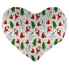 Hd-wallpaper-christmas-pattern-pattern-christmas-trees-santa-vector Large 19  Premium Heart Shape Cushions