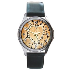 Wooden Heart Round Metal Watch