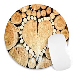 Wooden Heart Round Mousepads