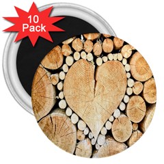 Wooden Heart 3  Magnets (10 pack) 