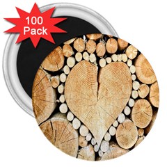 Wooden Heart 3  Magnets (100 pack)