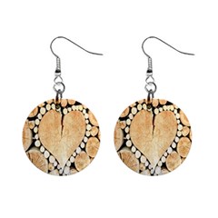 Wooden Heart Mini Button Earrings