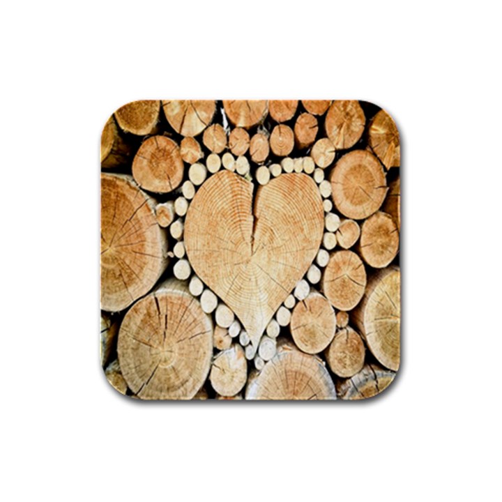 Wooden Heart Rubber Square Coaster (4 pack)