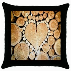 Wooden Heart Throw Pillow Case (Black)