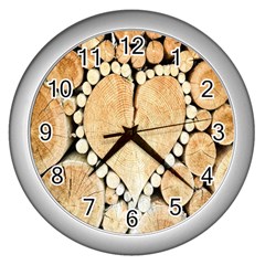 Wooden Heart Wall Clock (Silver)