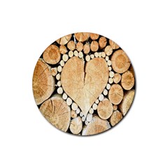 Wooden Heart Rubber Round Coaster (4 pack)