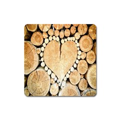 Wooden Heart Square Magnet